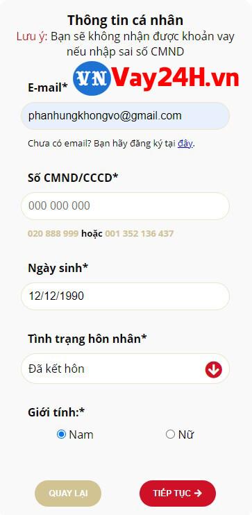 Cách vay tiền vayvnd bước 2