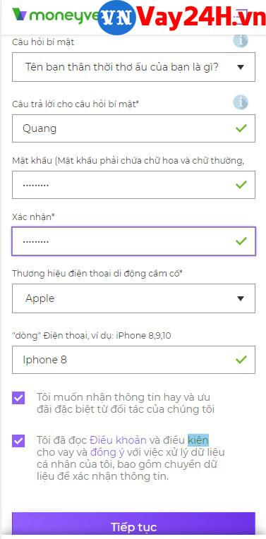 C&aacute;c bước đăng k&yacute; vay tiền MoneyVeo 5