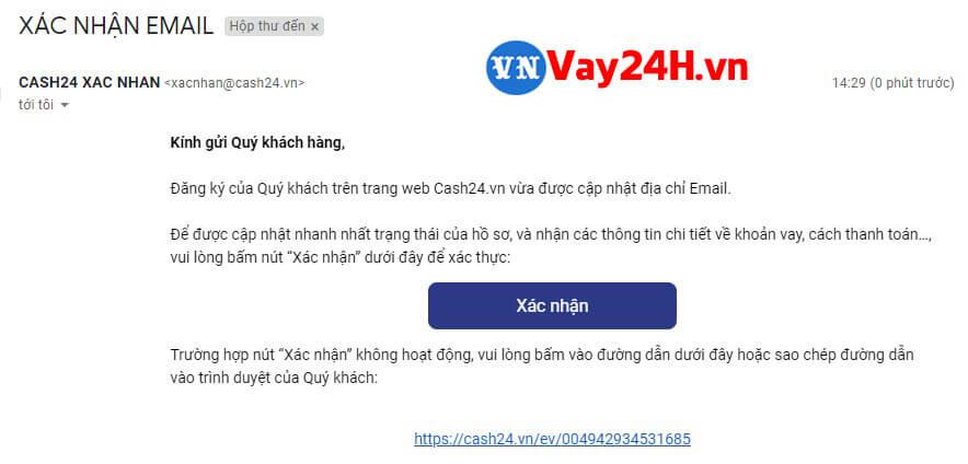 Xác nhận email khoản vay cash24