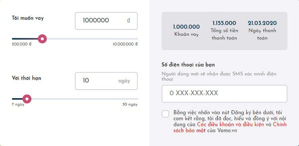 đăng k&yacute; vay tiền tại vamo