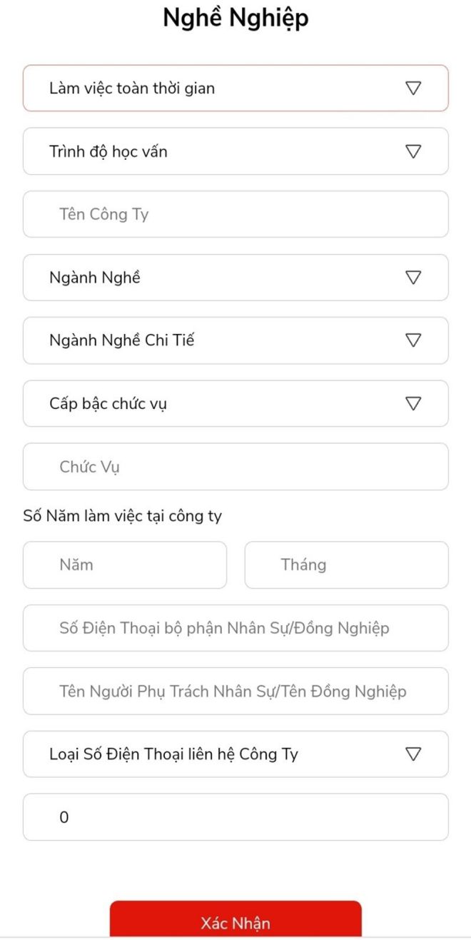 Điền th&ocirc;ng tin nghề nghiệp
