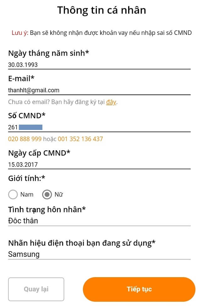 Điền thông tin cá nhân Điền thông tin cá nhân