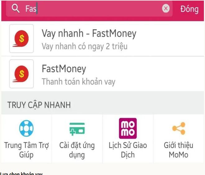 Vay tiền Fast money qua ứng dụng Momo