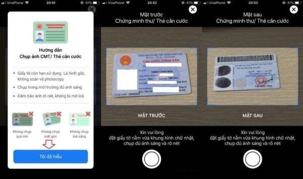 Chụp ảnh CMND/CCCD xác thực thông tin Chụp ảnh CMND/CCCD xác thực thông tin